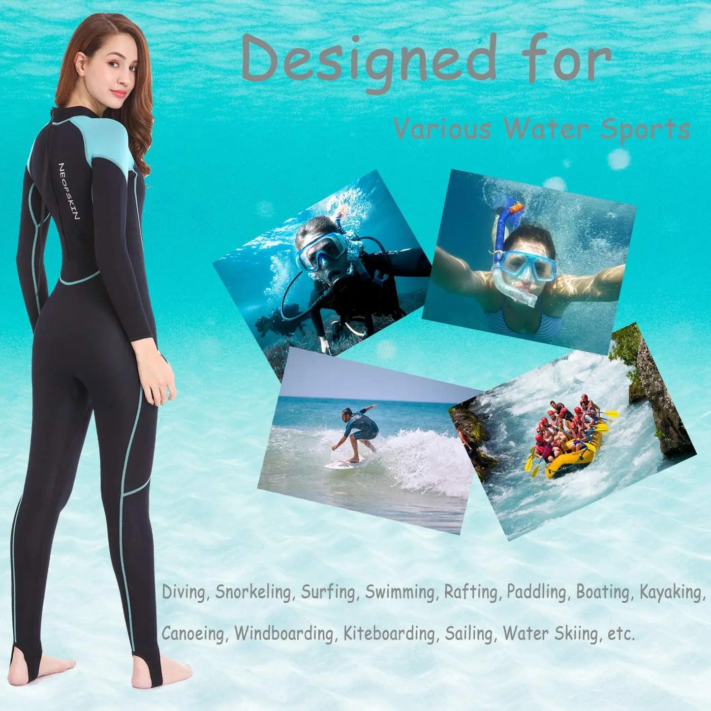 Stylish neoprene wetsuit for diving, swimming, and surfing