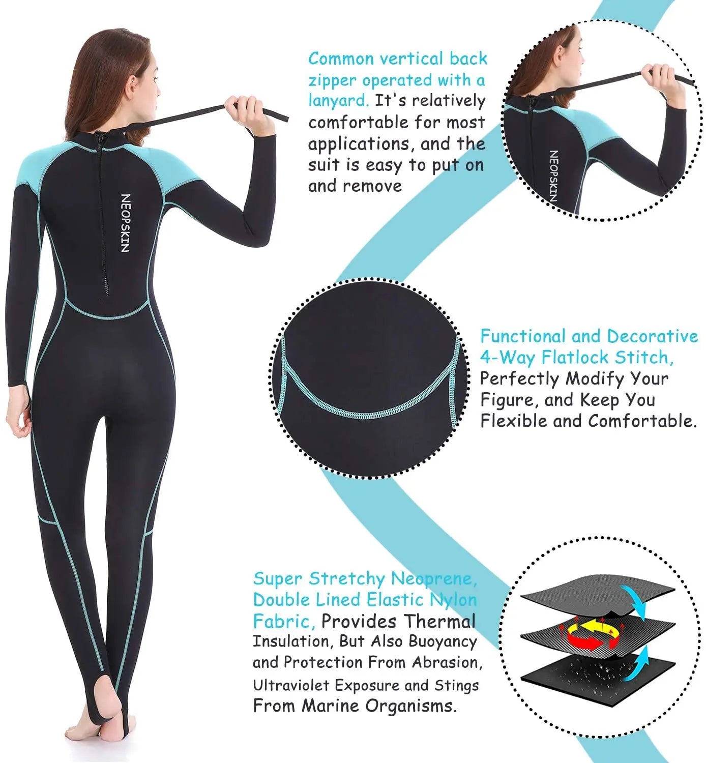 Stylish neoprene wetsuit for diving, swimming, and surfing