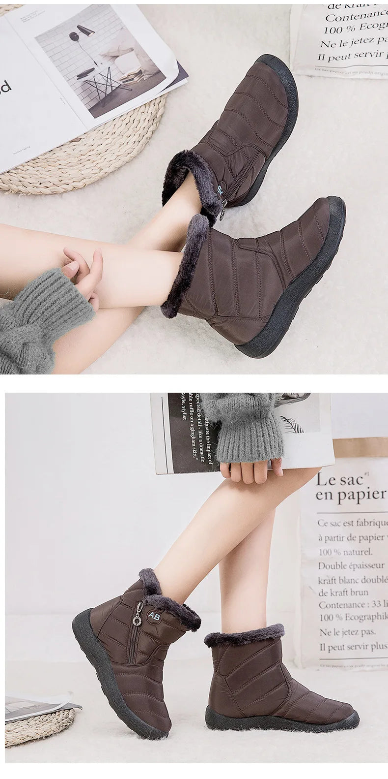 Close-up of the plush lining inside the boots for added warmth