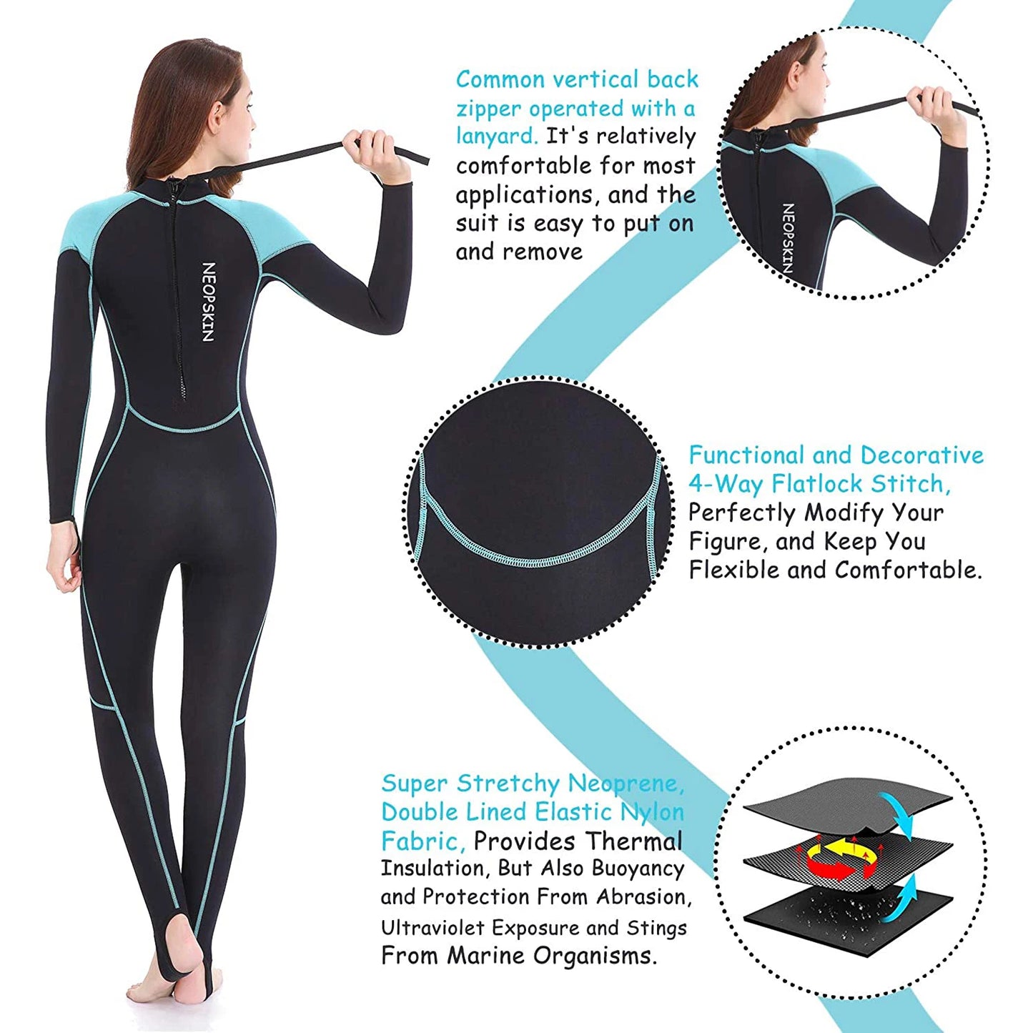 Stylish neoprene wetsuit for diving, swimming, and surfing