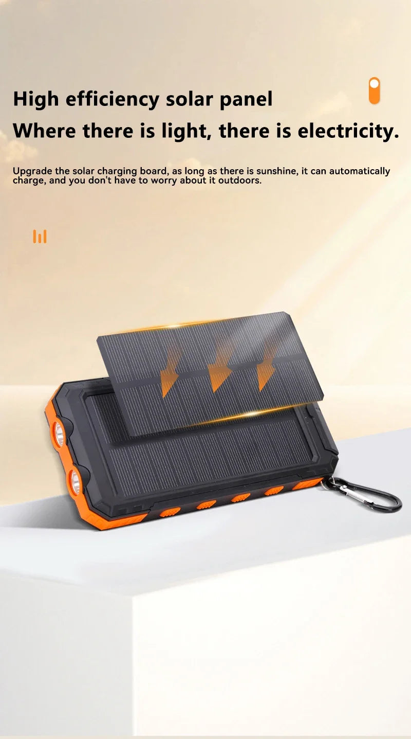 Solar-powered portable charger with built-in flashlight