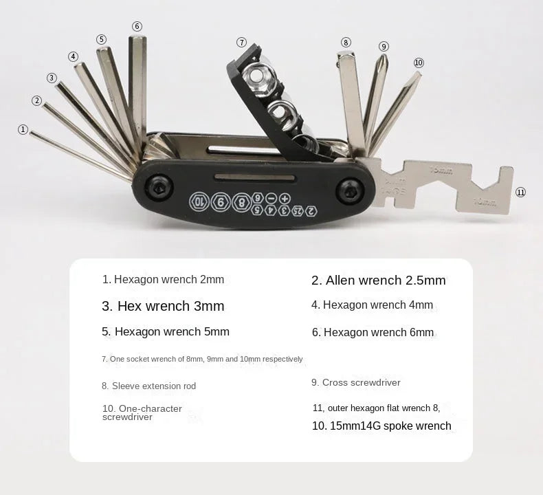 Compact and portable bicycle repair tool kit.