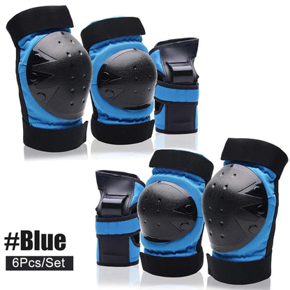 Set of six protective gear items for skateboarding