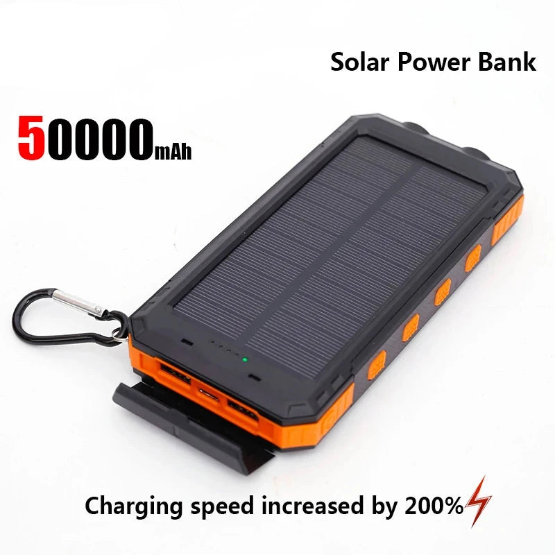 Solar-powered portable charger with built-in flashlight