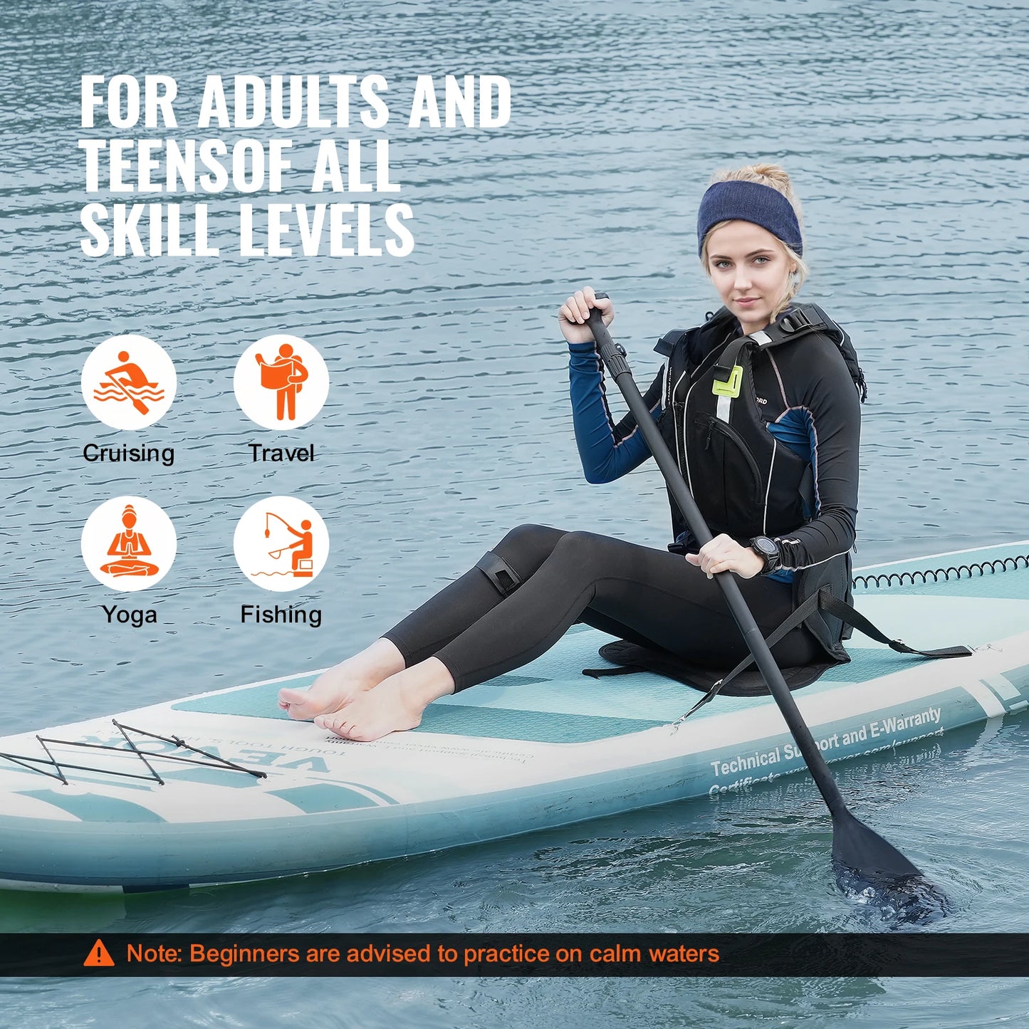 Inflatable paddleboard with seat attachment for fishing