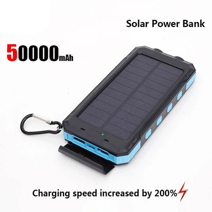 Solar-powered portable charger with built-in flashlight