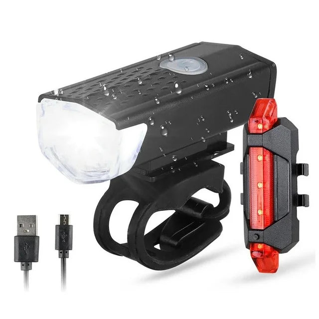 USB rechargeable bike light with LED front light and rear taillight