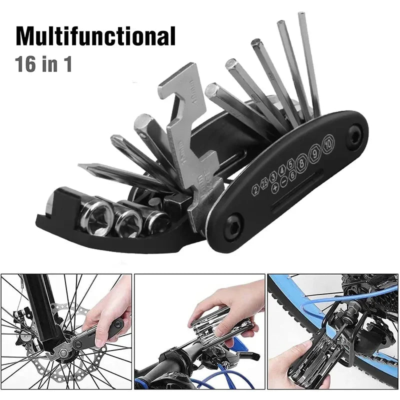 Compact and portable bicycle repair tool kit.