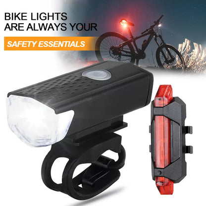 USB rechargeable bike light with LED front light and rear taillight