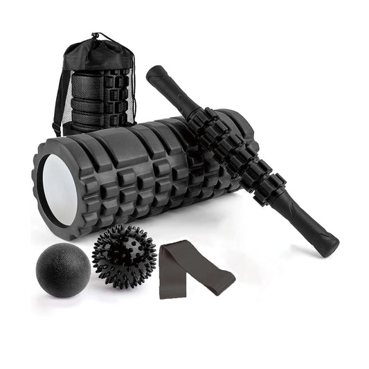 Black fitness foam roller designed for muscle recovery