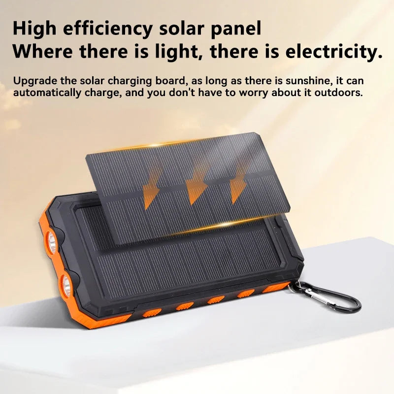 Solar-powered portable charger with built-in flashlight