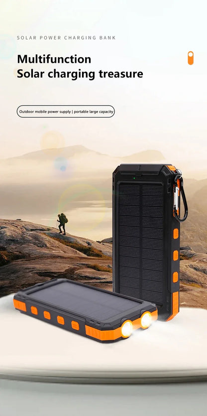 Solar-powered portable charger with built-in flashlight