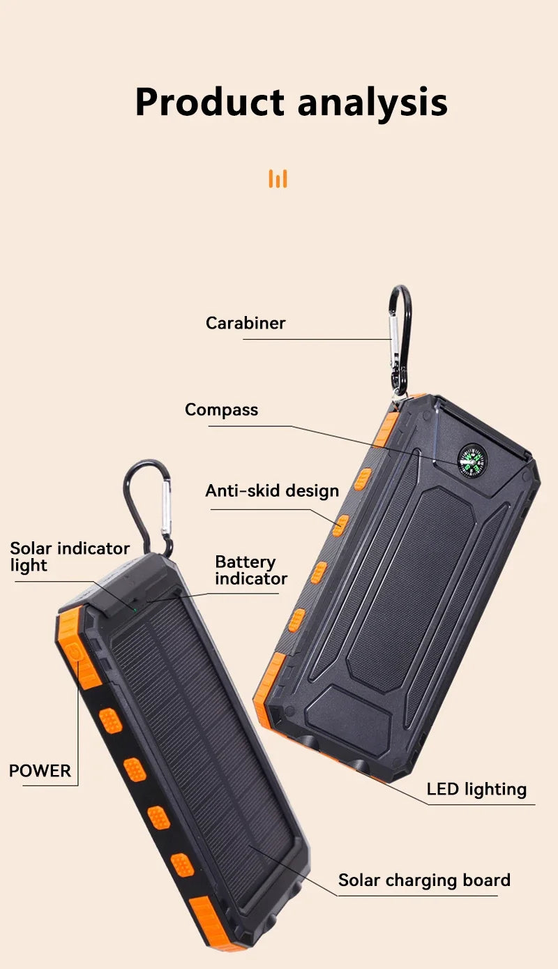 Solar-powered portable charger with built-in flashlight