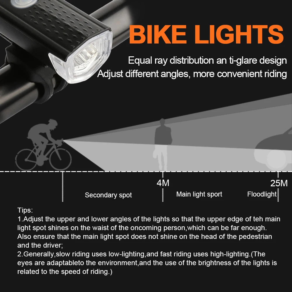 USB rechargeable bike light with LED front light and rear taillight