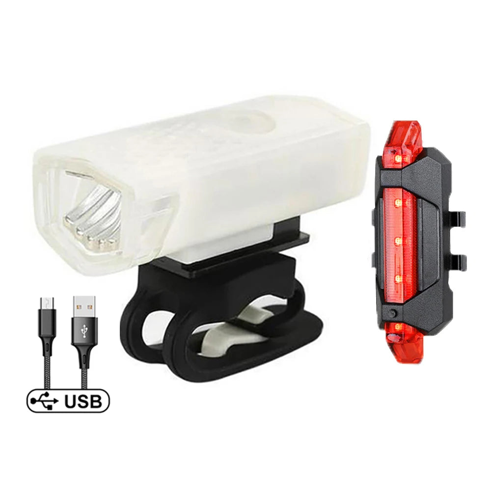 USB rechargeable bike light with LED front light and rear taillight