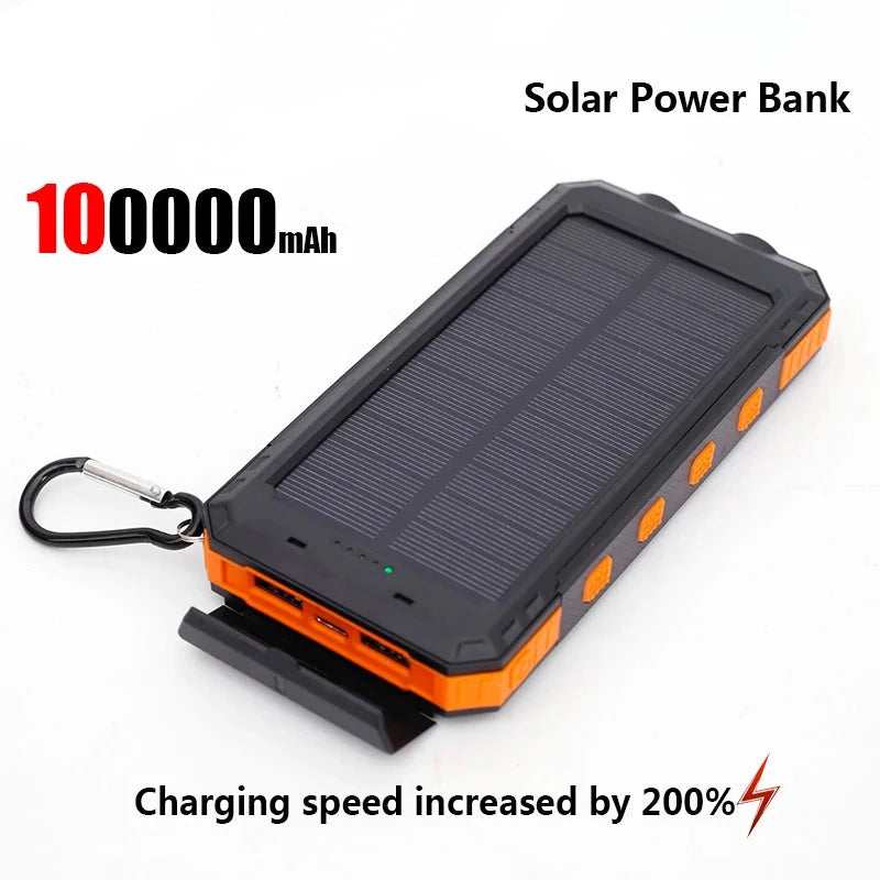 Solar-powered portable charger with built-in flashlight