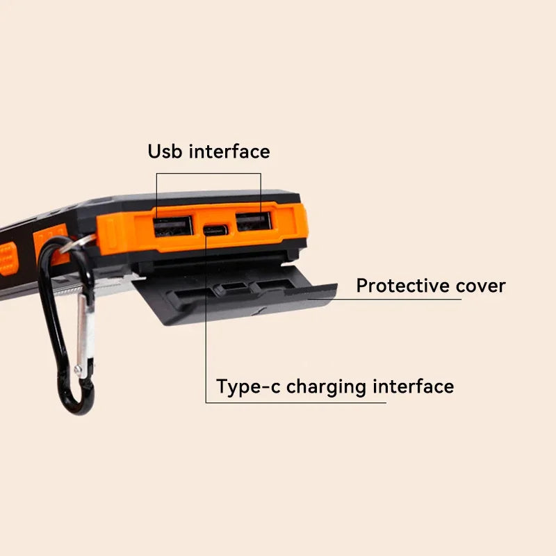 Solar-powered portable charger with built-in flashlight