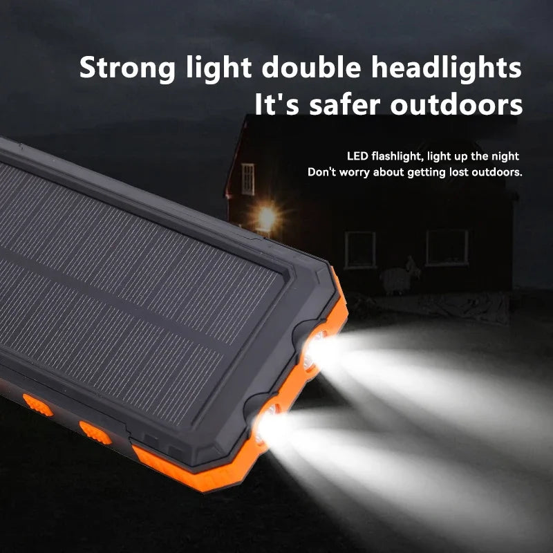 Solar-powered portable charger with built-in flashlight