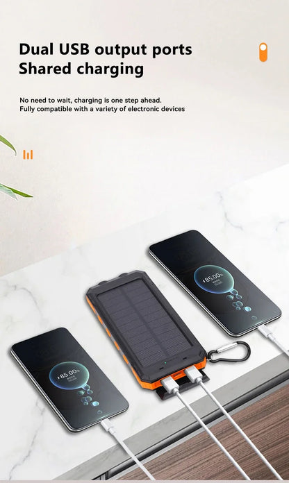 Solar-powered portable charger with built-in flashlight