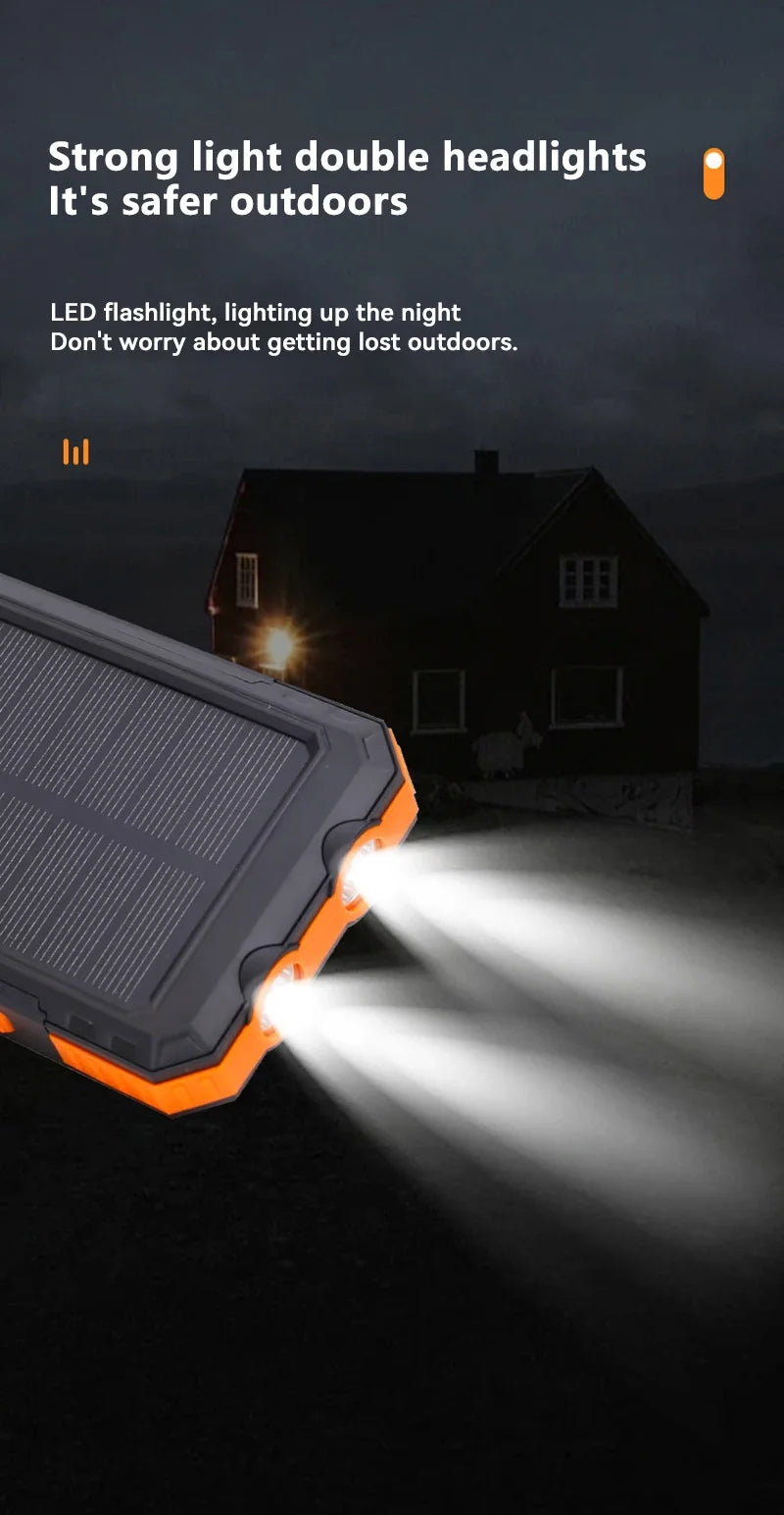 Solar-powered portable charger with built-in flashlight