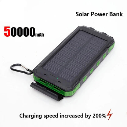 Solar-powered portable charger with built-in flashlight