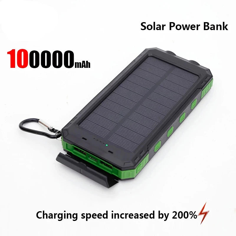 Solar-powered portable charger with built-in flashlight